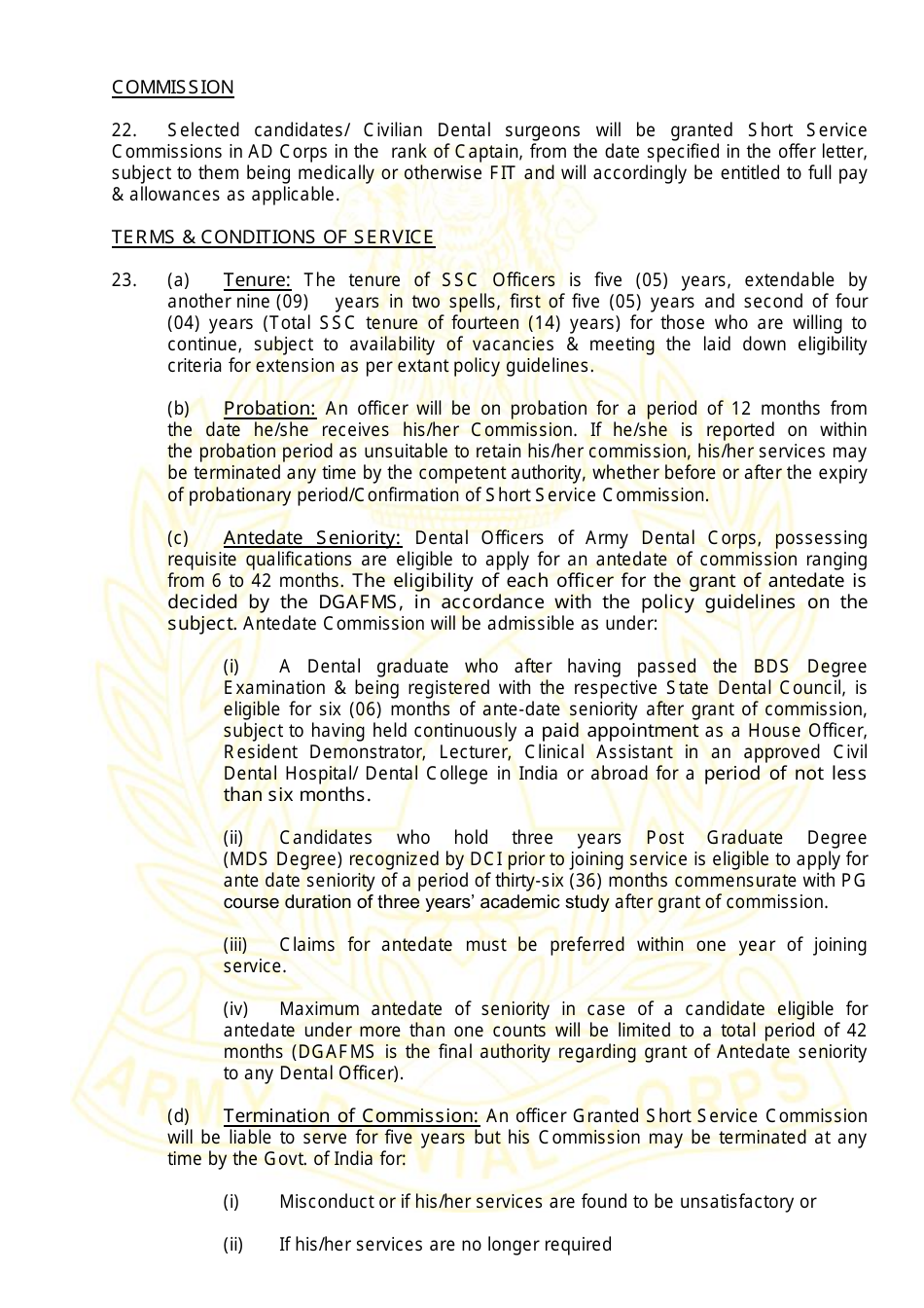 Application Form for Grant of Short Service Commission in Army Dental Corps - India, Page 8