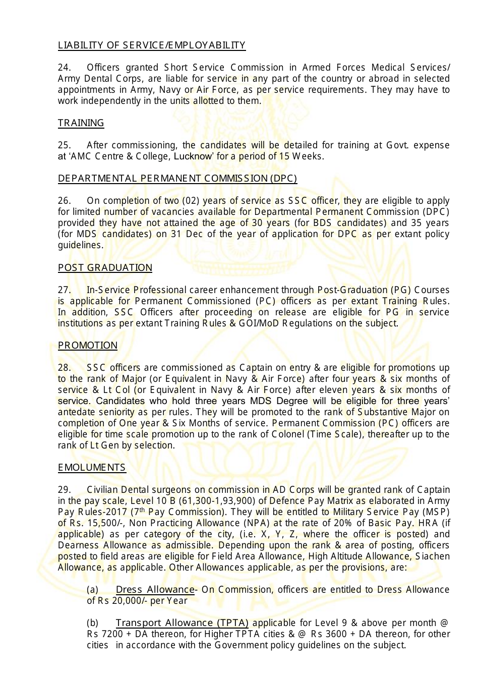 Application Form for Grant of Short Service Commission in Army Dental Corps - India, Page 9
