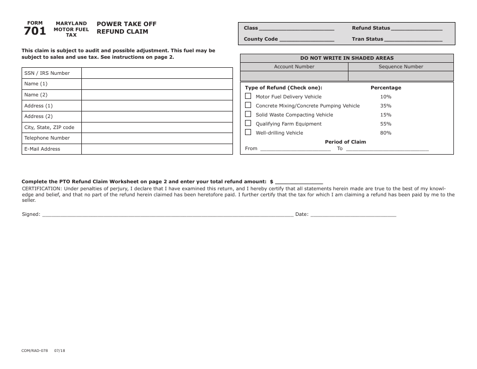 Form 701 Fill Out, Sign Online and Download Fillable PDF, Maryland