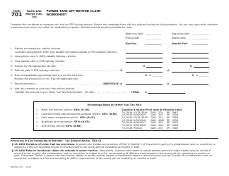 Form 701 Power Take off Refund Claim - Maryland, Page 2