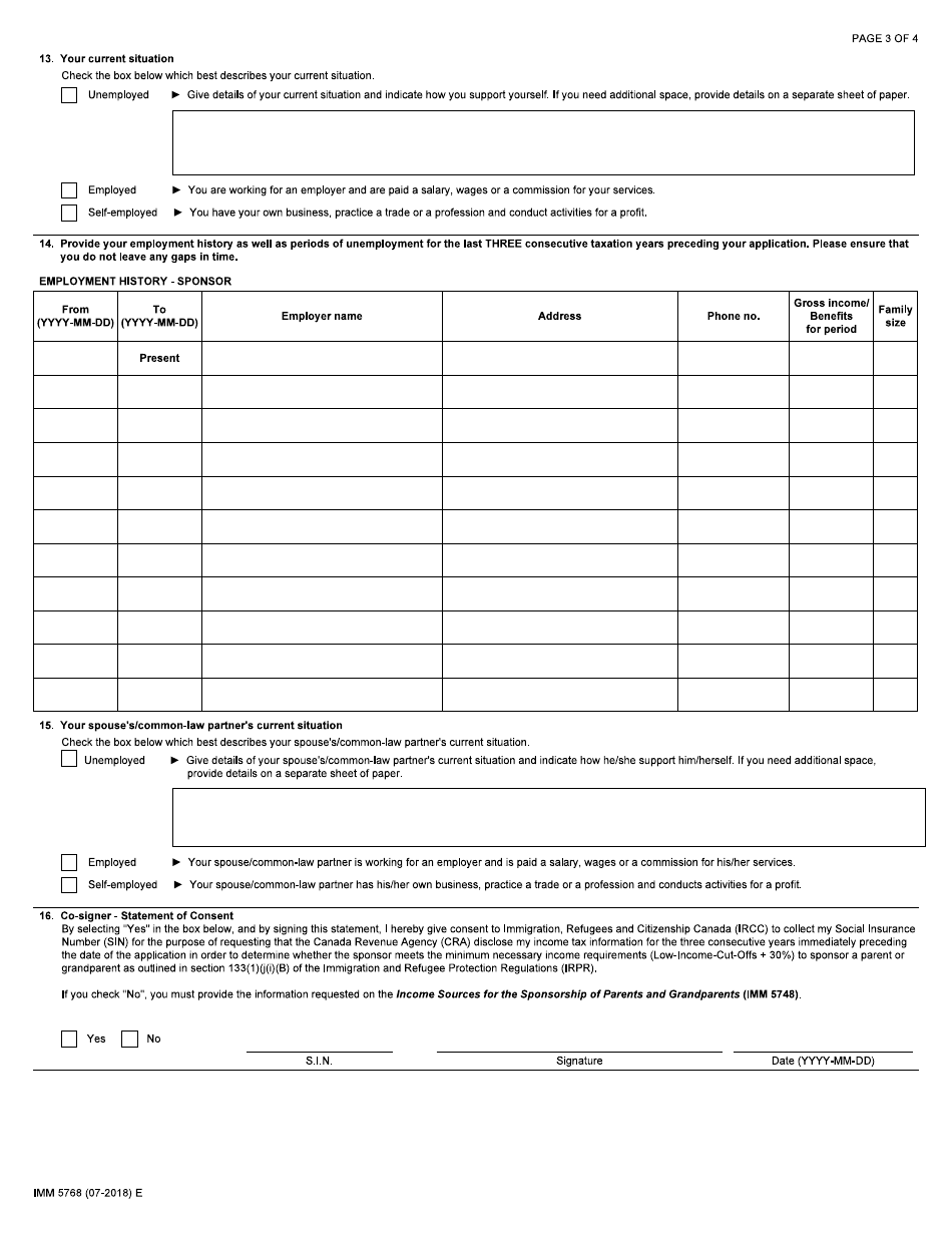 Form IMM5768 Financial Evaluation for Parents and Grandparents Sponsorship - Canada, Page 3