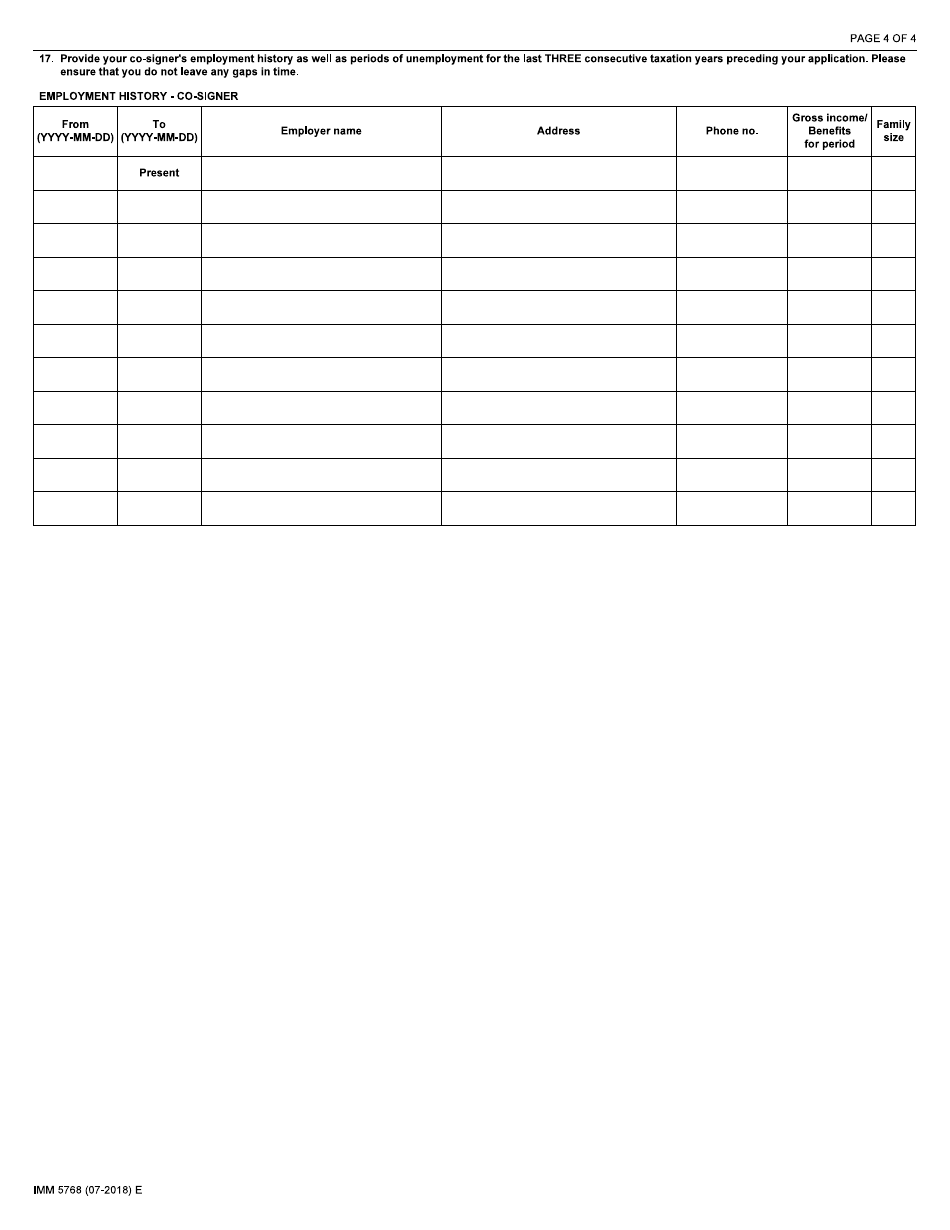 Form IMM5768 Financial Evaluation for Parents and Grandparents Sponsorship - Canada, Page 4