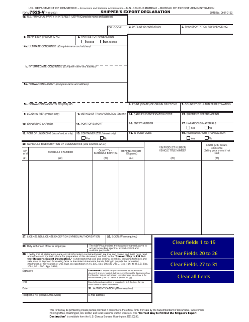Form 7525-V Shipper's Export Declaration