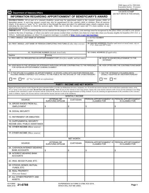 VA Form 21-0788 Information Regarding Apportionment of Beneficiary's Award