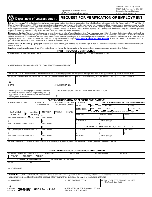 VA Form 26-8497  Printable Pdf