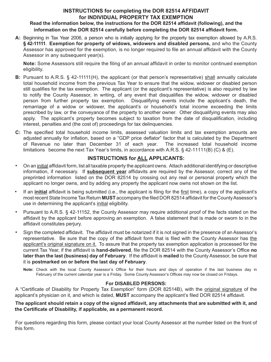 Form ADOR82514 Affidavit of Individual Tax Exemption - Arizona, Page 2