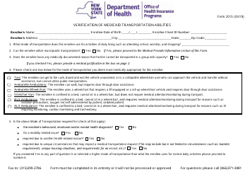 Form 2015 &quot;Verification of Medicaid Transportation Abilities&quot; - New York