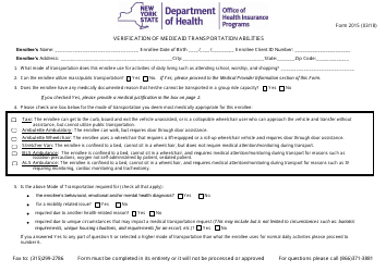 Document preview: Form 2015 Verification of Medicaid Transportation Abilities - New York