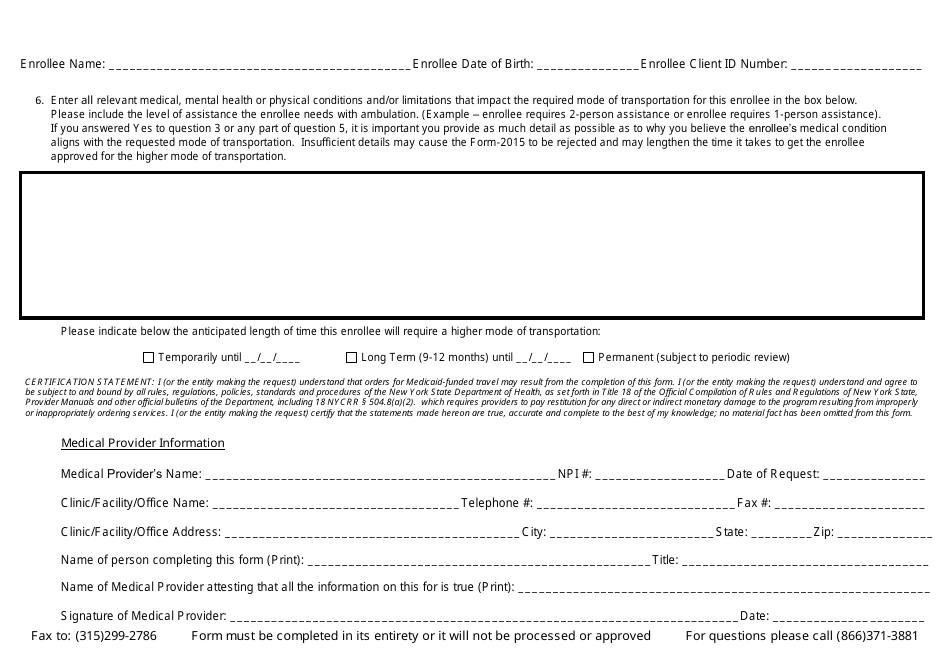 Form 2015 Verification of Medicaid Transportation Abilities - New York, Page 2