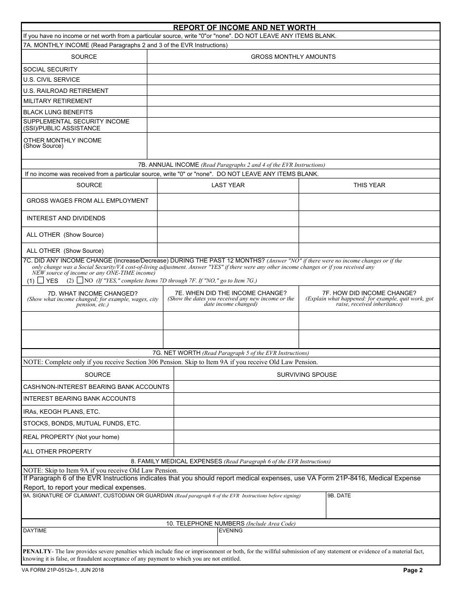 VA Form 21P-0512S-1 Old Law and Section 306 Eligibility Verification Report (Surviving Spouse), Page 2