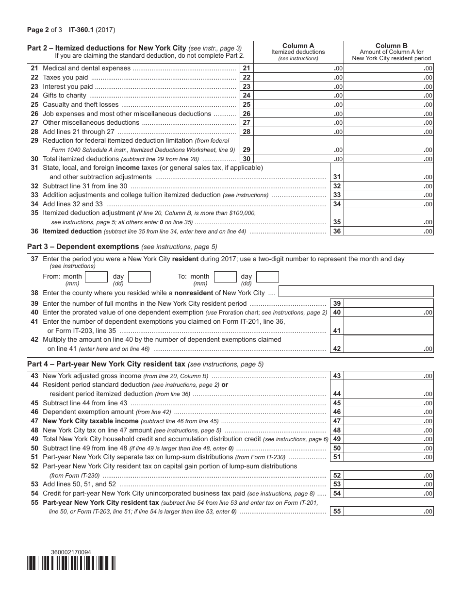 Form IT-360.1 Change of City Resident Status - New York, Page 2