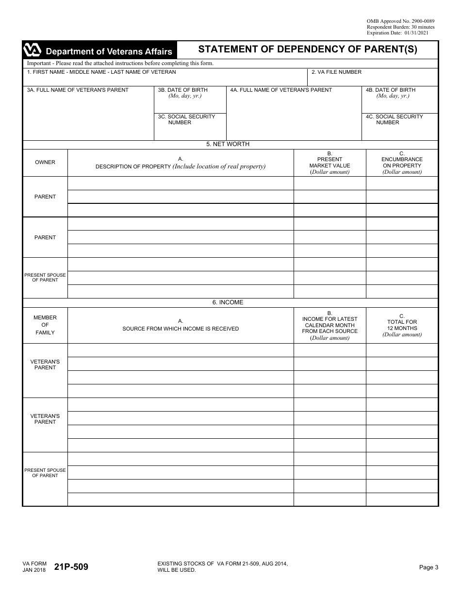 Va Form 21p 509 Fill Out Sign Online And Download Fillable Pdf