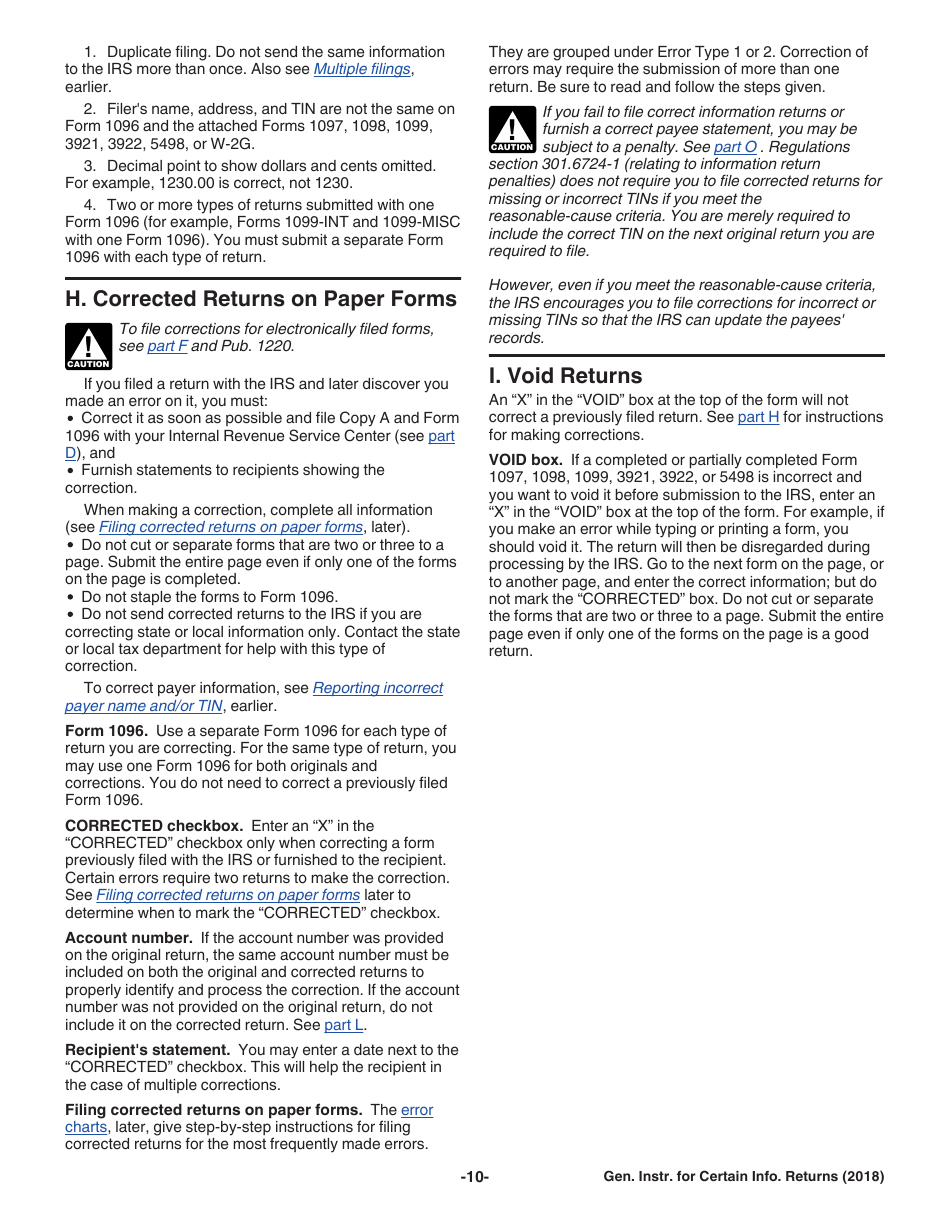 Instructions for IRS Form 1096, 1097, 1098, 1099, 3921, 3922, 5498, W-2G Certain Information Returns, Page 10