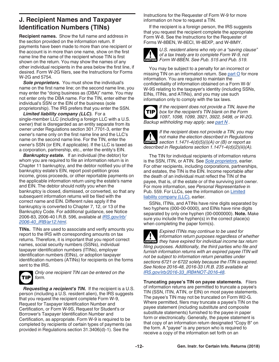 Instructions for IRS Form 1096, 1097, 1098, 1099, 3921, 3922, 5498, W-2G Certain Information Returns, Page 12