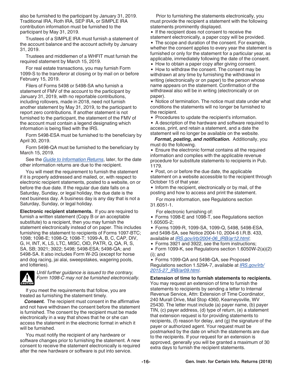 Instructions for IRS Form 1096, 1097, 1098, 1099, 3921, 3922, 5498, W-2G Certain Information Returns, Page 16