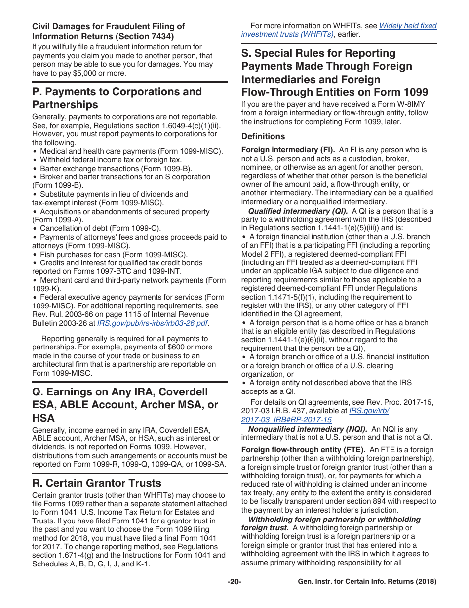Instructions for IRS Form 1096, 1097, 1098, 1099, 3921, 3922, 5498, W-2G Certain Information Returns, Page 20