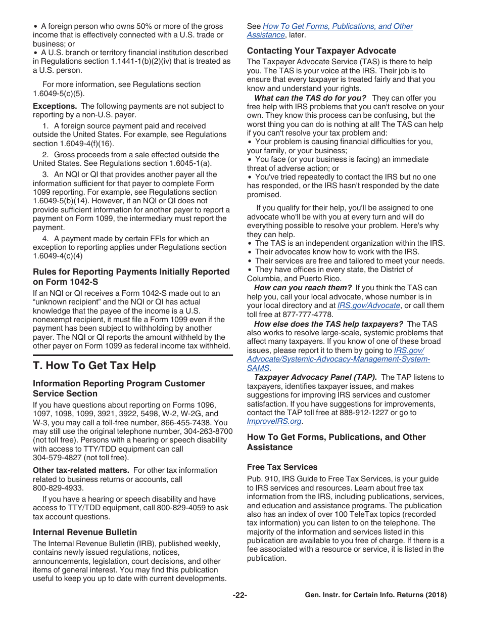 Instructions for IRS Form 1096, 1097, 1098, 1099, 3921, 3922, 5498, W-2G Certain Information Returns, Page 22