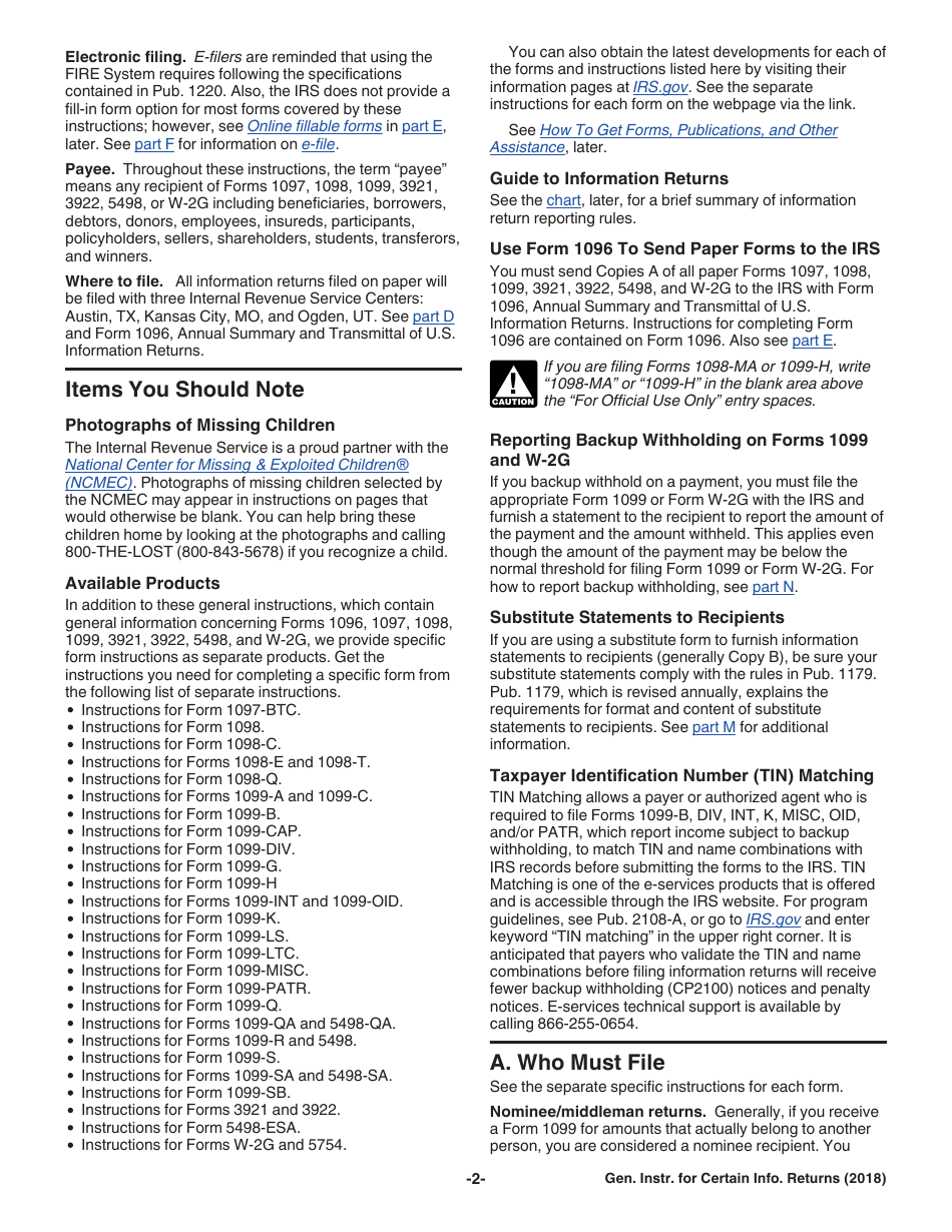 Instructions for IRS Form 1096, 1097, 1098, 1099, 3921, 3922, 5498, W-2G Certain Information Returns, Page 2