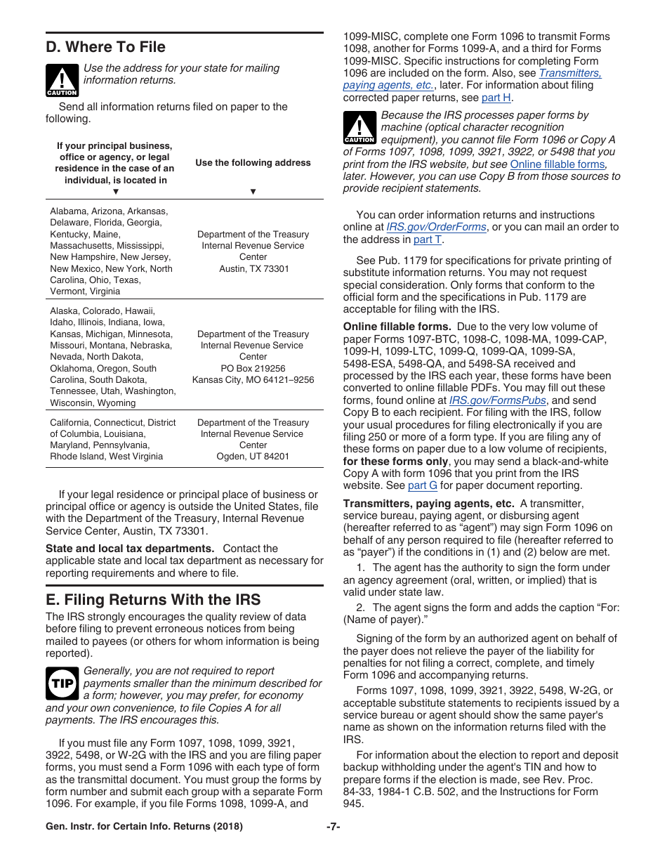 Instructions for IRS Form 1096, 1097, 1098, 1099, 3921, 3922, 5498, W-2G Certain Information Returns, Page 7