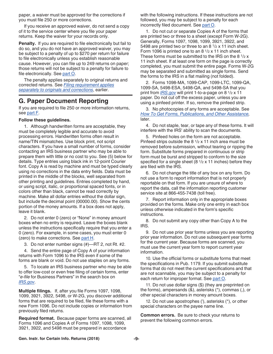 Instructions for IRS Form 1096, 1097, 1098, 1099, 3921, 3922, 5498, W-2G Certain Information Returns, Page 9