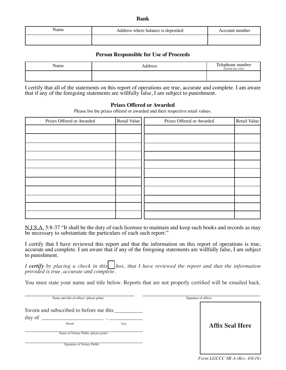 Form LGCCC8R-A Raffle Report of Operations - New Jersey, Page 4