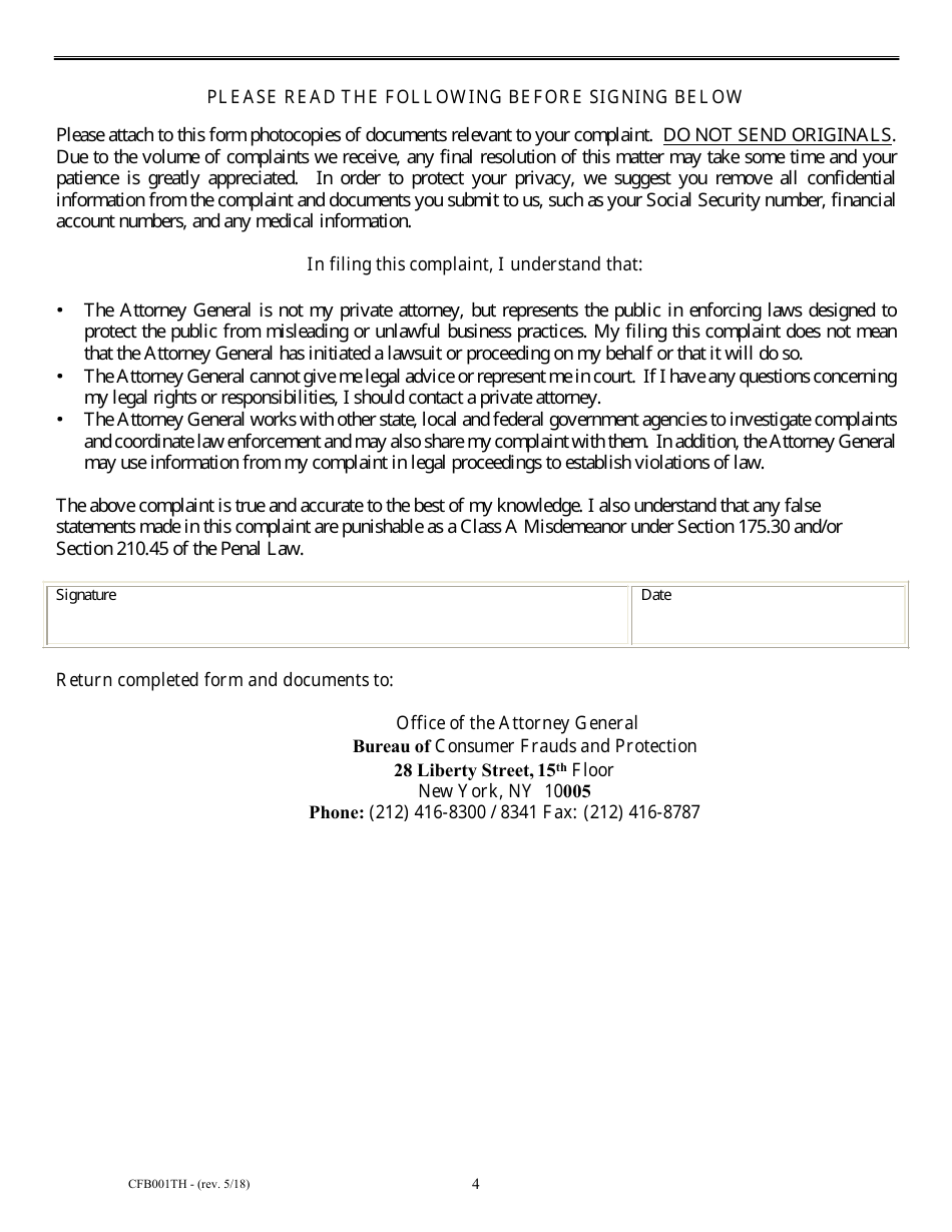 Form CFB001TH Tenant Harassment Prevention Task Force Complaint Form - New York, Page 4