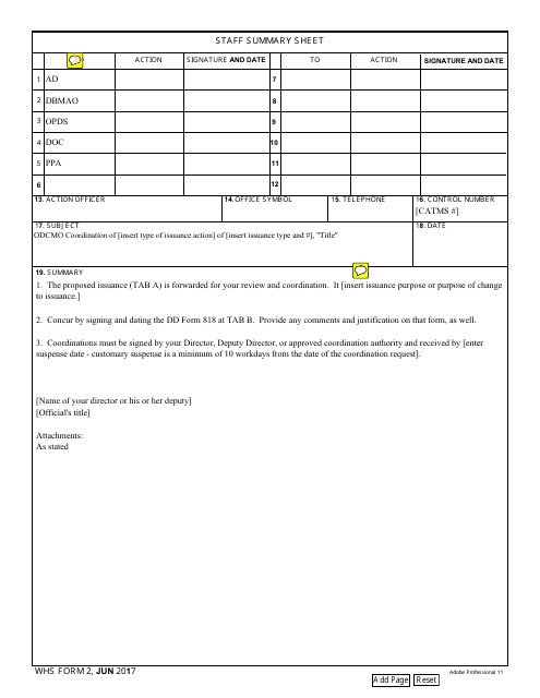 WHS Form 2 Staff Summary Sheet