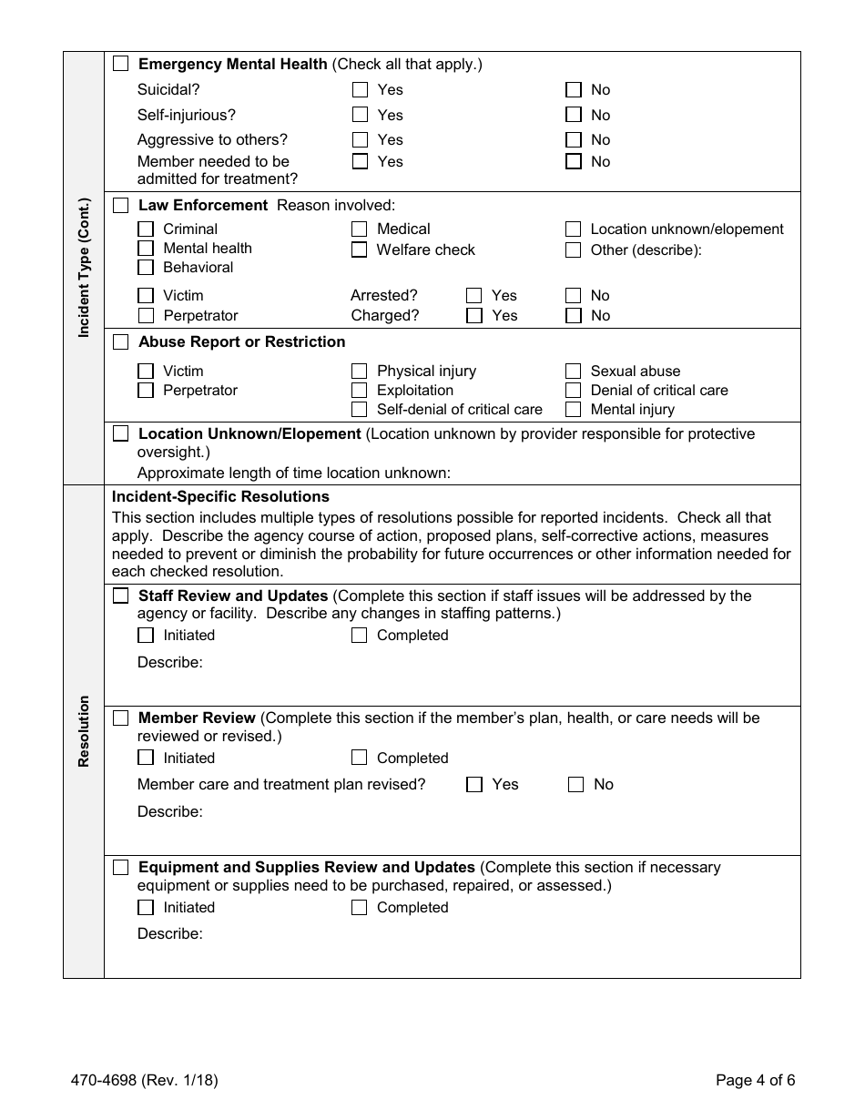 Form 470-4698 Iowa Medicaid Critical Incident Report - Iowa, Page 4
