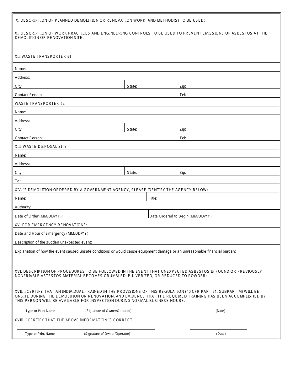 Mississippi Asbestos Demolition / Renovation Notification Form - Mississippi, Page 2