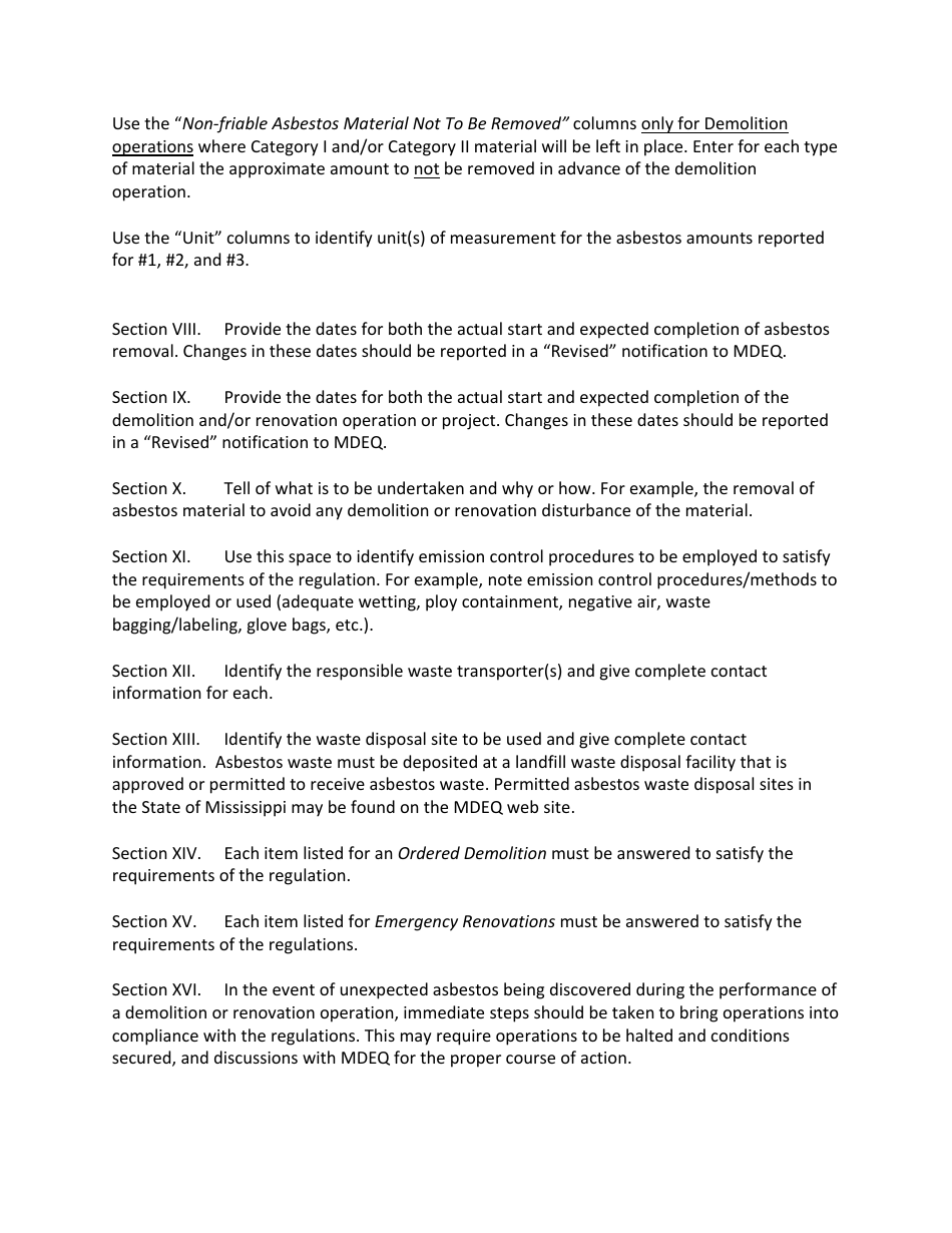 Mississippi Asbestos Demolition / Renovation Notification Form - Mississippi, Page 4