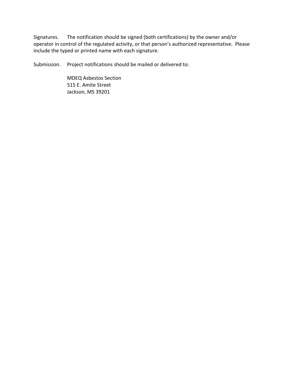 Mississippi Asbestos Demolition / Renovation Notification Form - Mississippi, Page 5