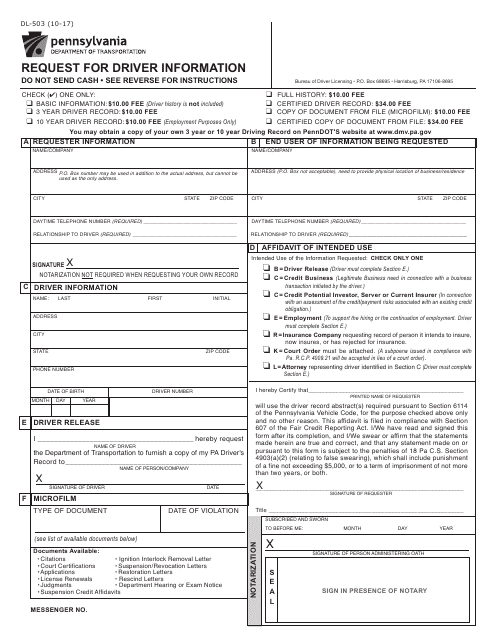 Form DL-503  Printable Pdf