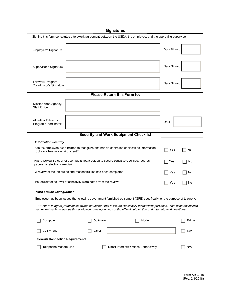 Form AD-3018 Usda Telework Agreement, Page 3