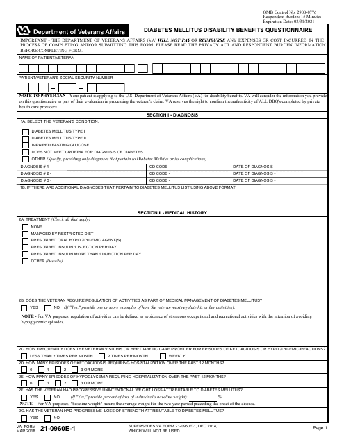 VA Form 21-0960E-1  Printable Pdf