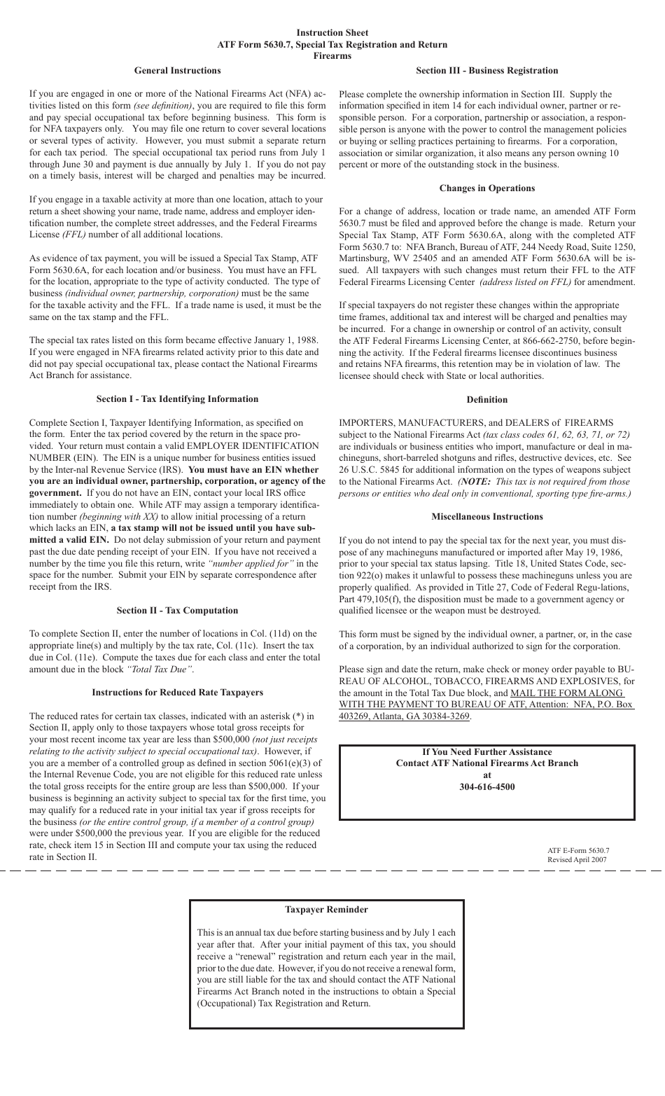 ATF Form 5630.7 Special Tax Registration and Return - National Firearms Act (Nfa), Page 2