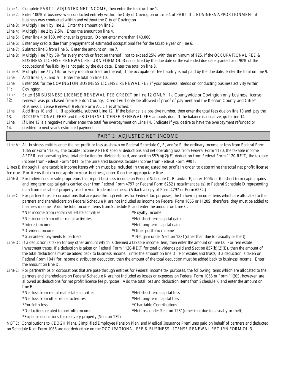 Form OL-3 Annual Occupational Fee  Business License Renewal Return Form - City of Covington, Kentucky, Page 5