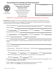 Document preview: Form SS-6042 Annual Request for $30,000 and Under Exemption - Tennessee