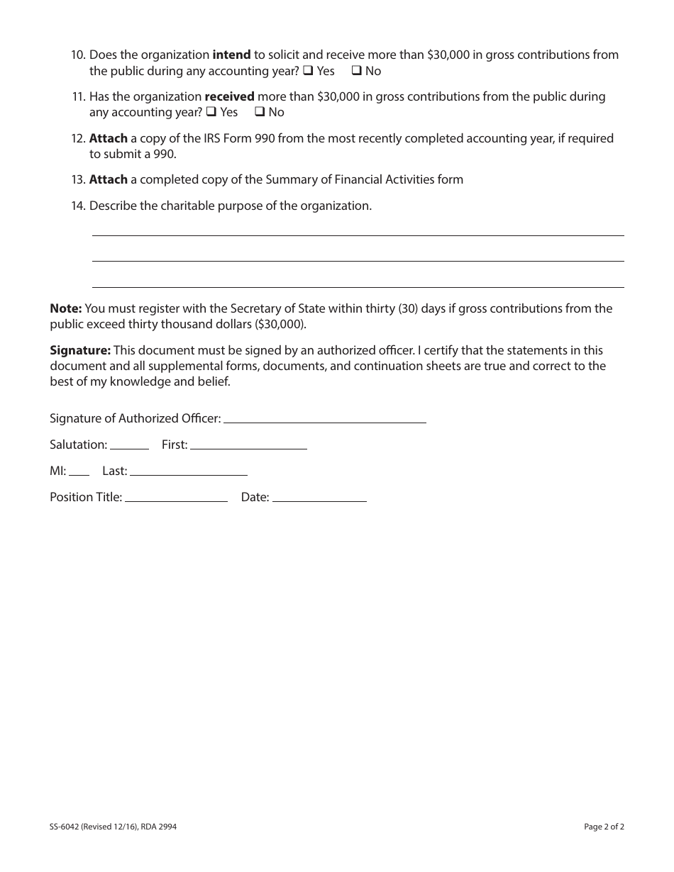 Form SS-6042 Annual Request for $30,000 and Under Exemption - Tennessee, Page 2