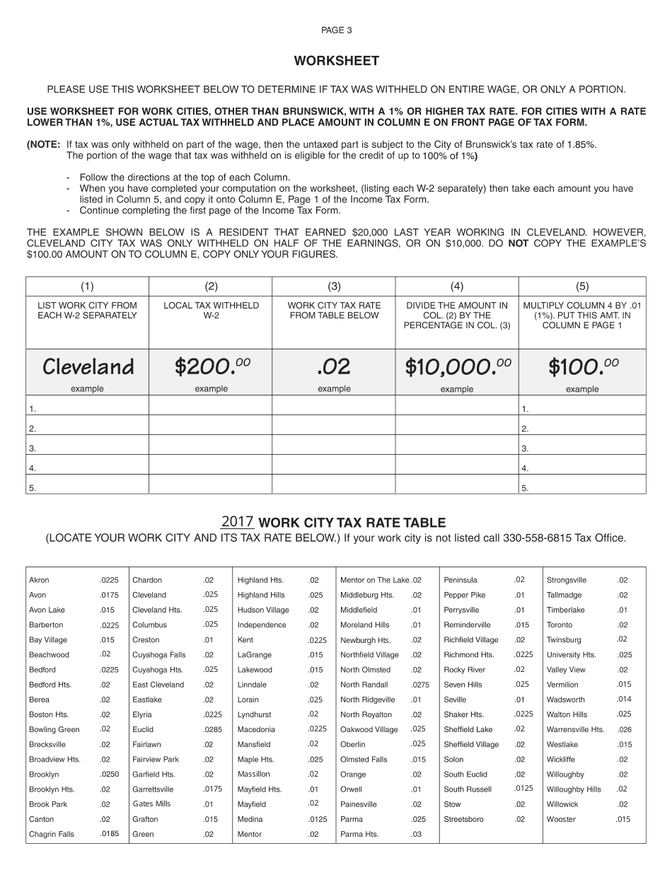 Income Tax Return - City of Brunswick, Ohio, Page 3