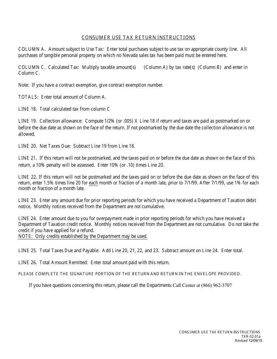 Form TXR-02.01 Consumer Use Tax Return - Nevada, Page 2