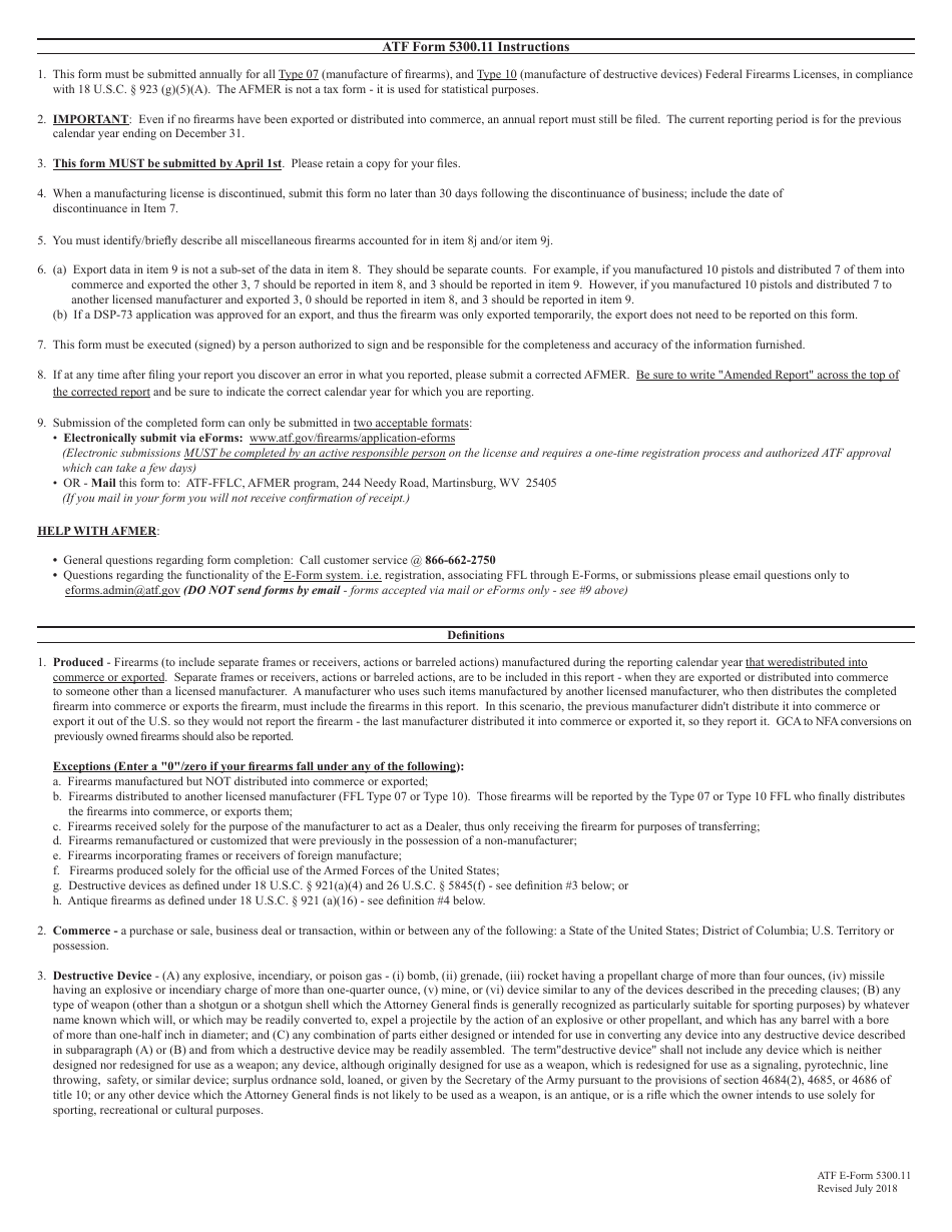 ATF Form 5300.11 Annual Firearms Manufacturing and Exportation Report (Afmer) Under 18 U.s.c. Chapter 44, Firearms, Page 2