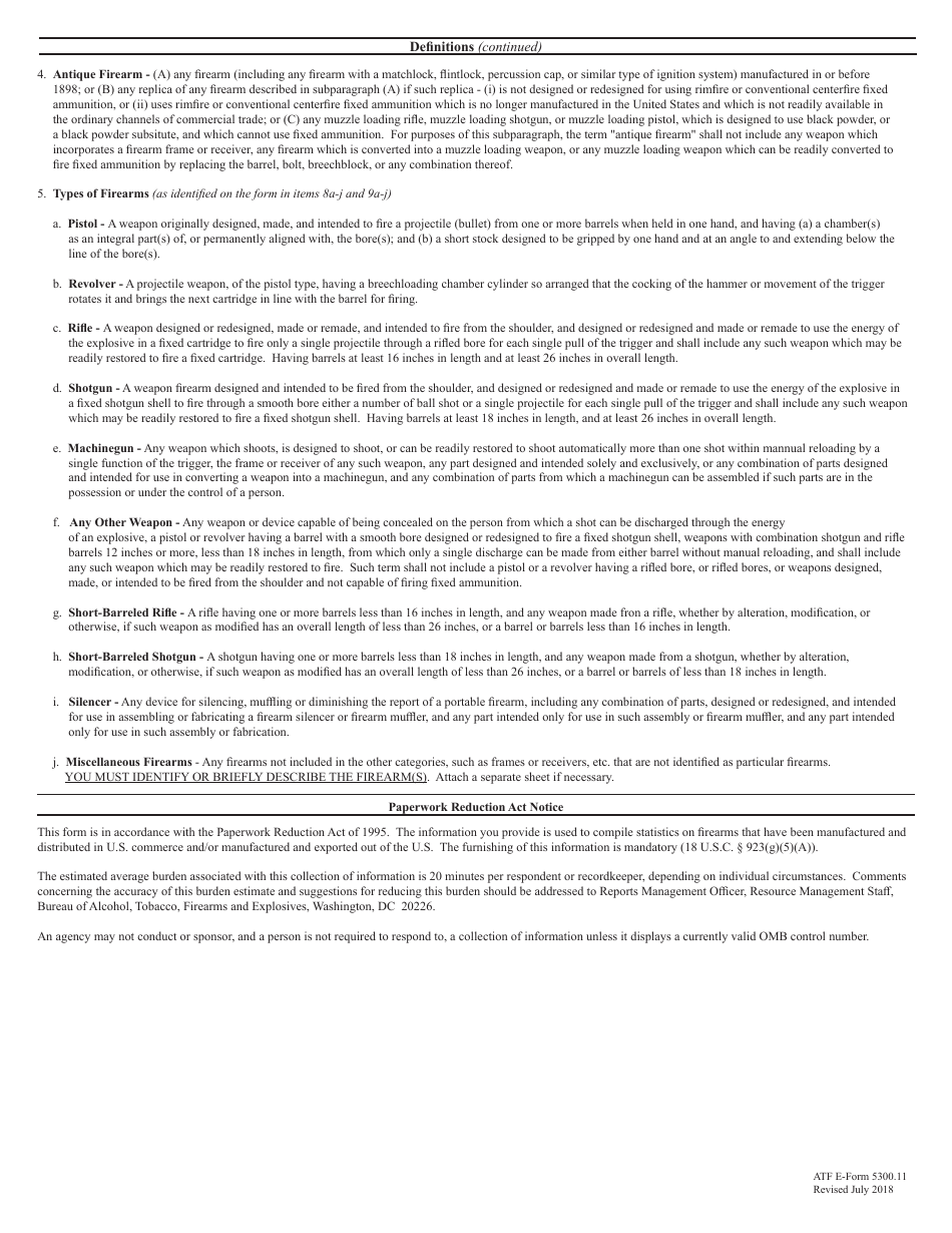 ATF Form 5300.11 Annual Firearms Manufacturing and Exportation Report (Afmer) Under 18 U.s.c. Chapter 44, Firearms, Page 3