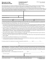 Document preview: Form HUD-55014 Warranty for New Manufactured Home