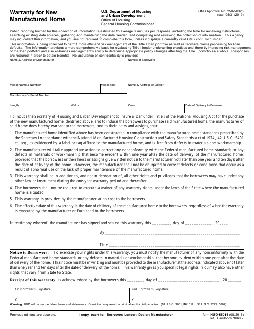 Form HUD-55014 Warranty for New Manufactured Home