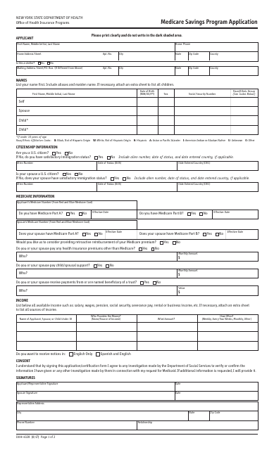Form DOH-4328 Medicare Savings Program Application - New York