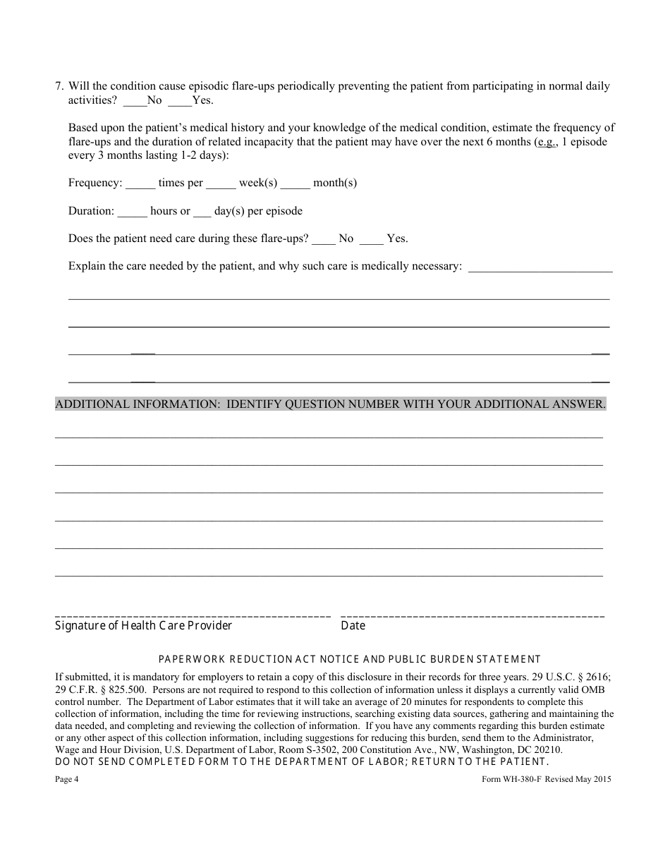 Form WH-380-F Certification of Health Care Provider for Family Members Serious Health Condition (Family and Medical Leave Act), Page 4