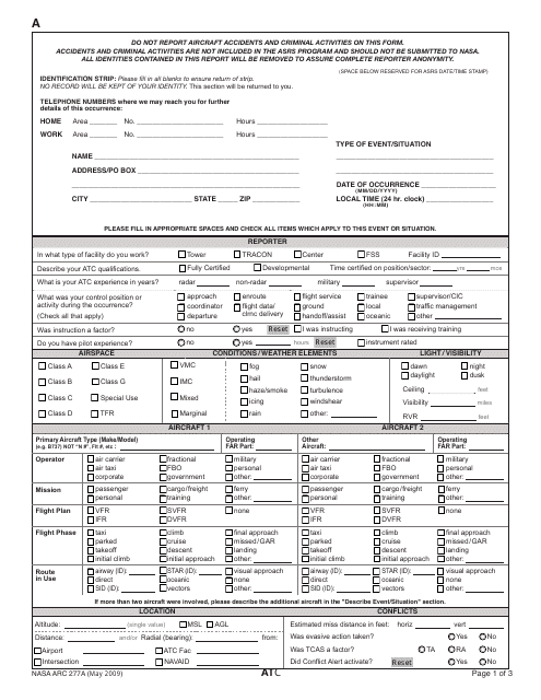 NASA ARC Form 277A  Printable Pdf