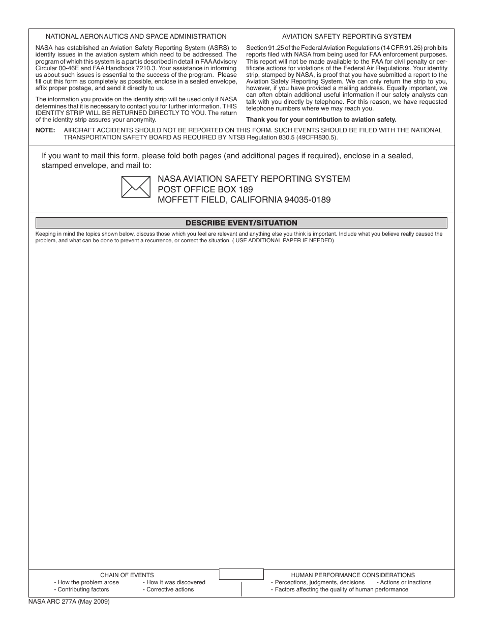 NASA ARC Form 277A Asrs Atc General Report Form, Page 2