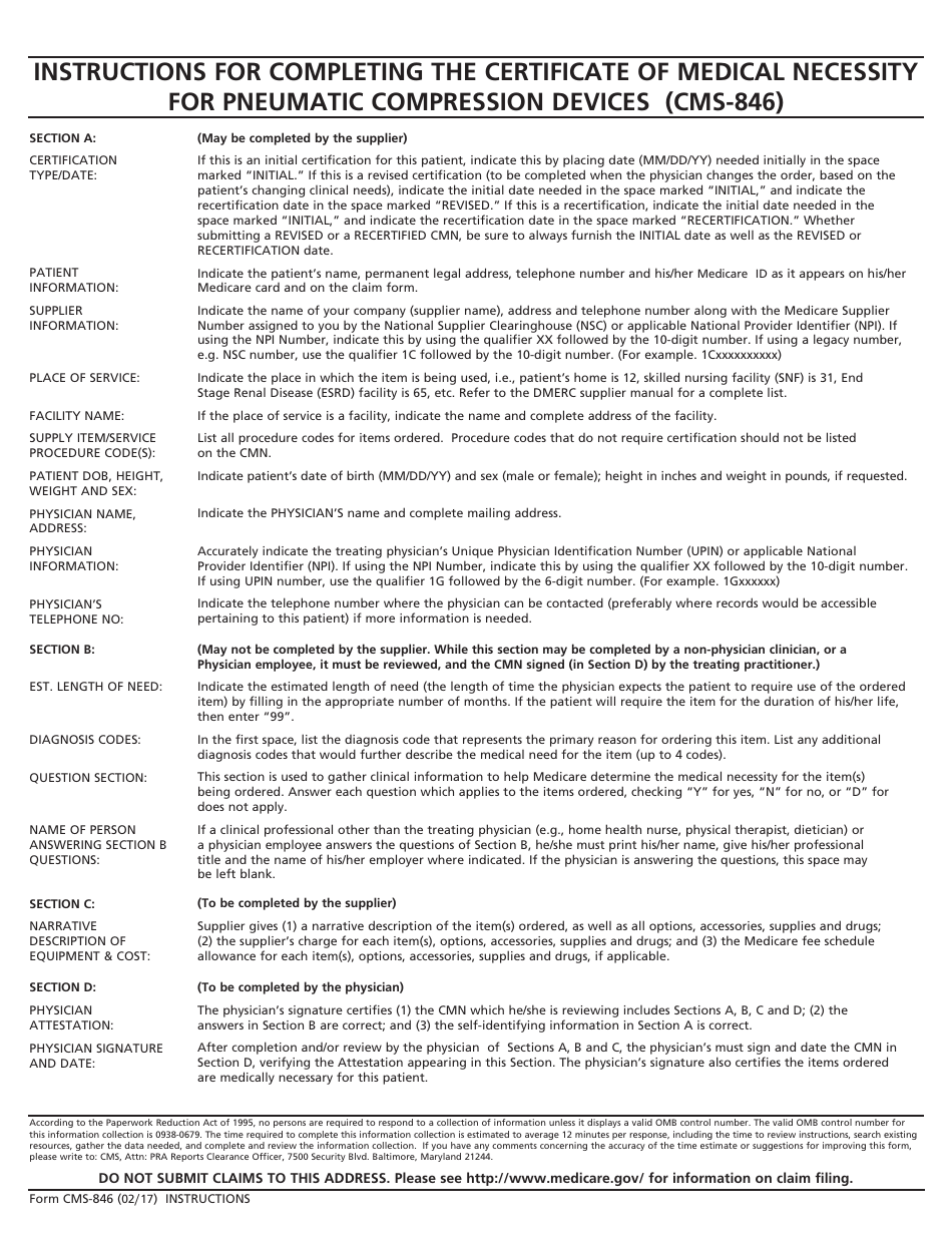 Form CMS-846 Certificate of Medical Necessity  Pneumatic Compression Devices, Page 2
