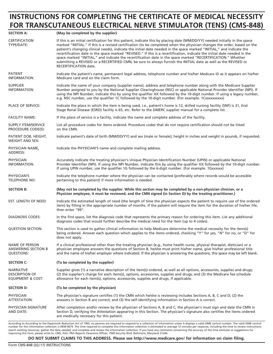 Form CMS-848 Certificate of Medical Necessity - Transcutaneous Electrical Nerve Stimulator (Tens), Page 2